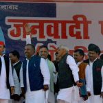 Akhilesh Yadav at Janwadi Socialist Party rally in Varanasi February 4, 2018